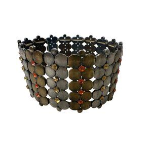 Wide Metal Stretch Bracelet Rhinestones Vintage Style 2.5” Diameter Statement